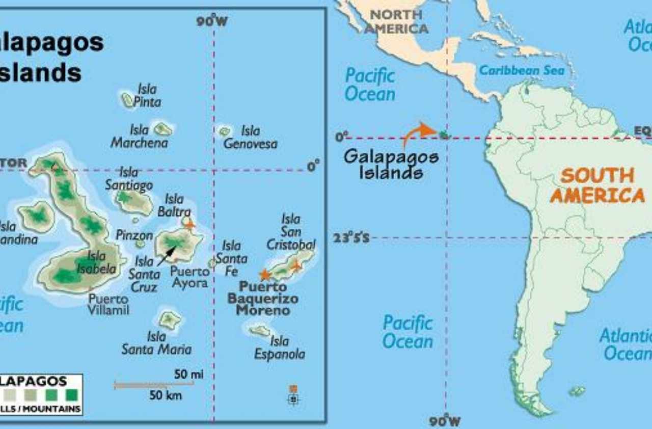 Галапагосские острова как переводится с испанского. Галапагосские острова на карте Южной Америки. Остров Галапагос на карте Южной Америки. Санта Крус Галапагосские острова.