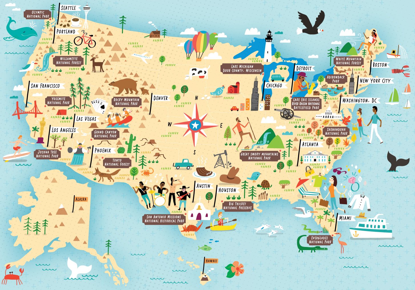 Покажи красивую карту. Туристическая карта США. Карта туризма США. Карта США С достопримечательностями. Штаты туристическая карты США.