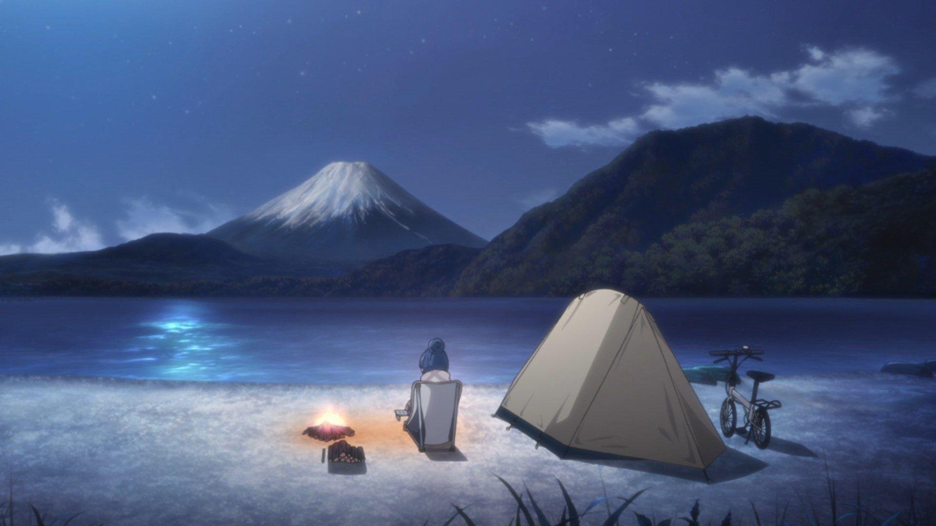 Yuru camping. Yuru Camp палатка. Yuru Camp Фудзияма. Yuru Camp обои.