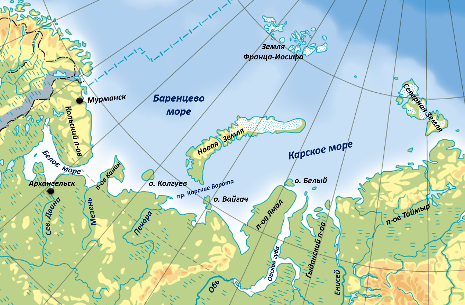 Любой крупный полуостров омываемый водами карского моря. Баренцево море на карте. Баренцево море и Карское море на карте. Баренцево море и Северный Ледовитый. Остров белый в Карском море.