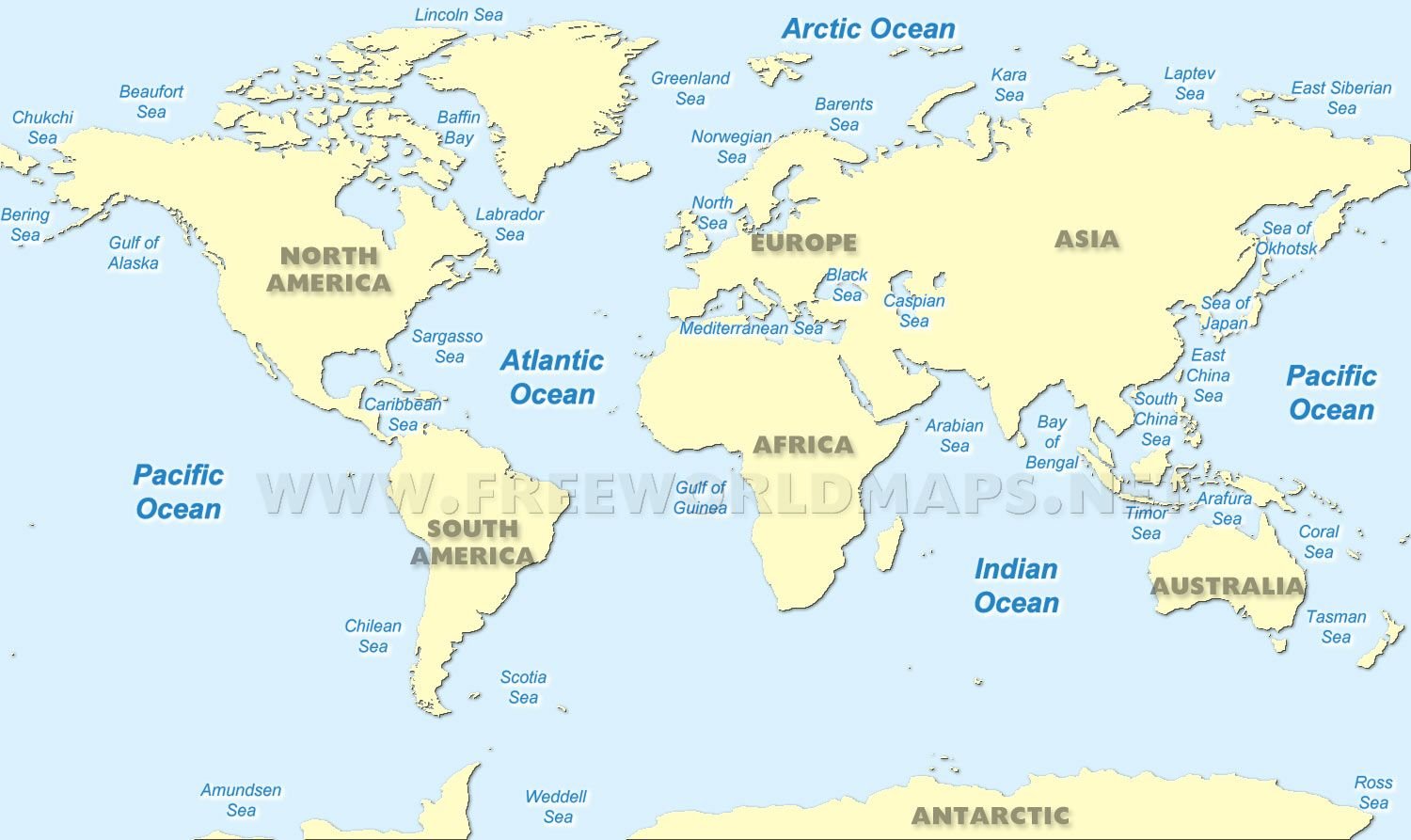 World s oceans. Карта морей. Карта морей и океанов. Названия океанов на английском.