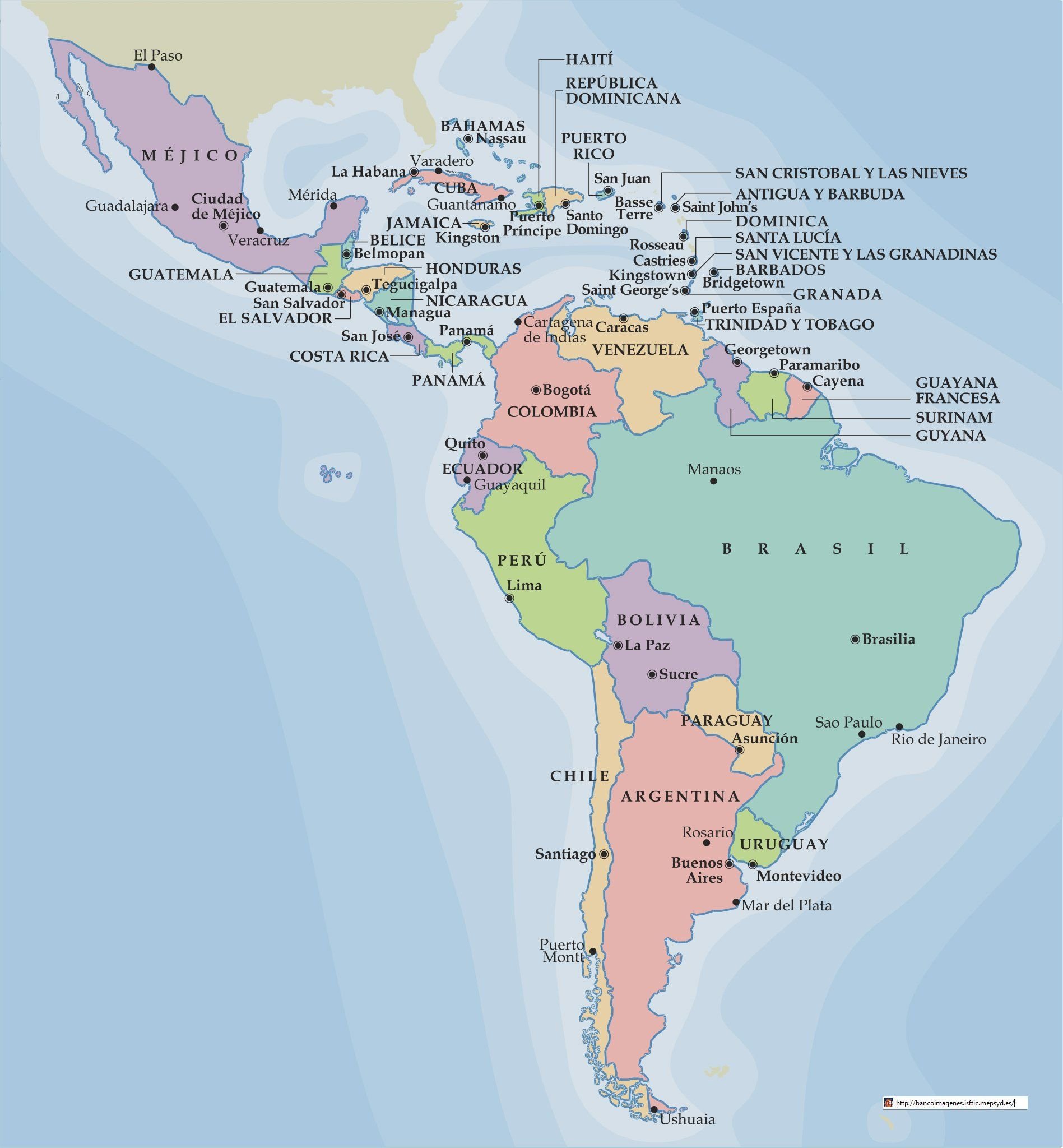 Найдите на карте государства латинской америки названные. Политическая карта Латинской Америки. Карта Латинской Америки со странами. Политическая карта Латинской Америки на испанском. Латинская Америка на карте.